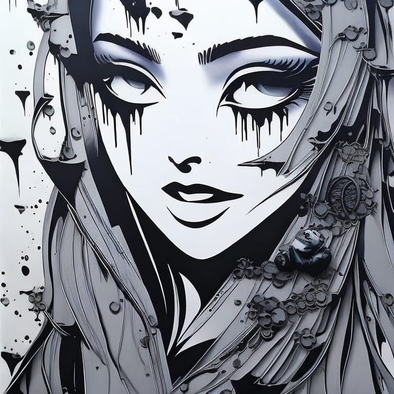 Beautiful Girl in Ink Splash Art Style