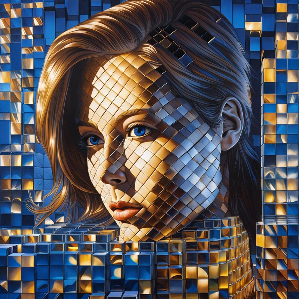 Sapphire Rubik's Cube Person: A 3D Illusion