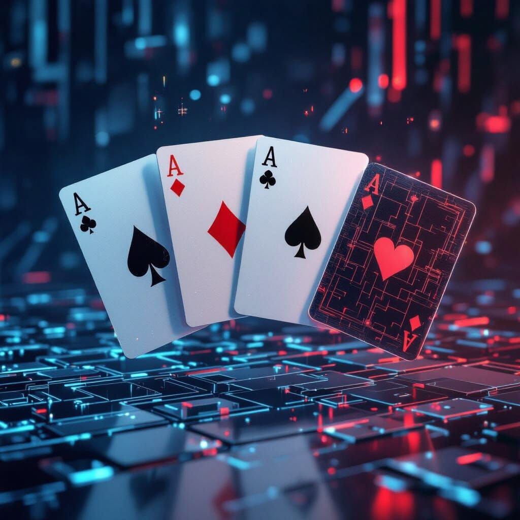 Floating Transparent Playing Cards on Metallic Background