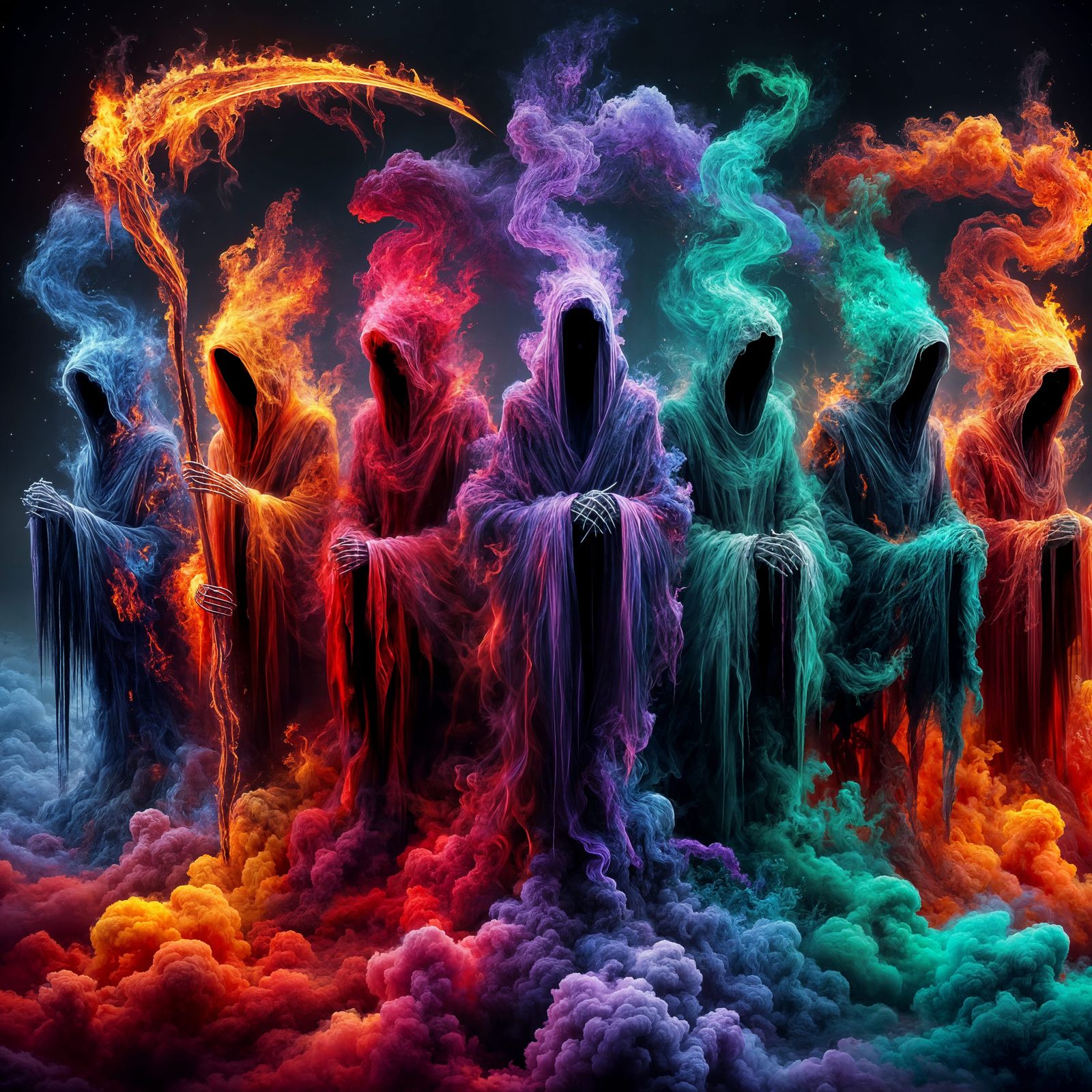 Ancient Fire Reapers in Vibrant Hues