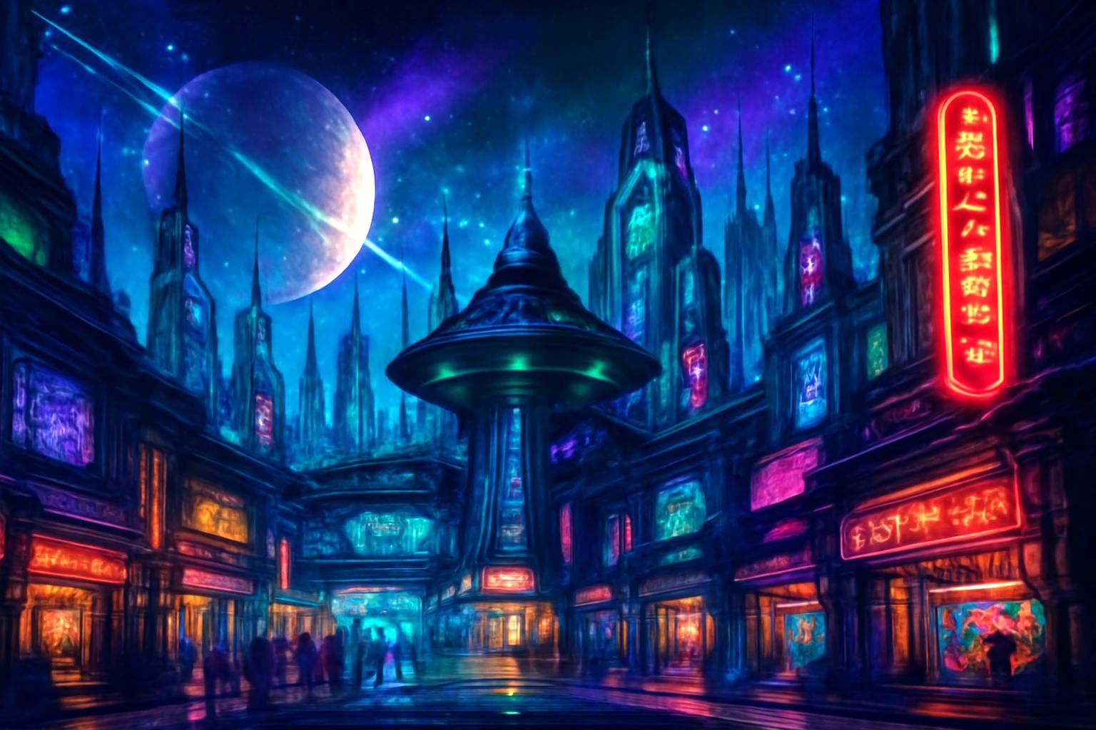 Cyberpunk Cityscape with Fantasy Elements