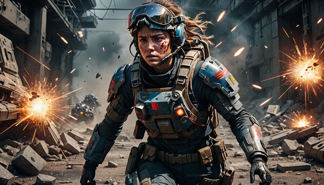 Wounded Space Soldier Determined on Battlefield