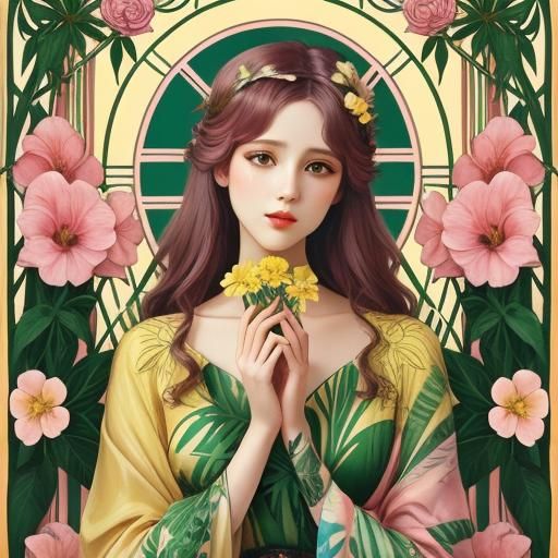 art nouveau style pastel jungle