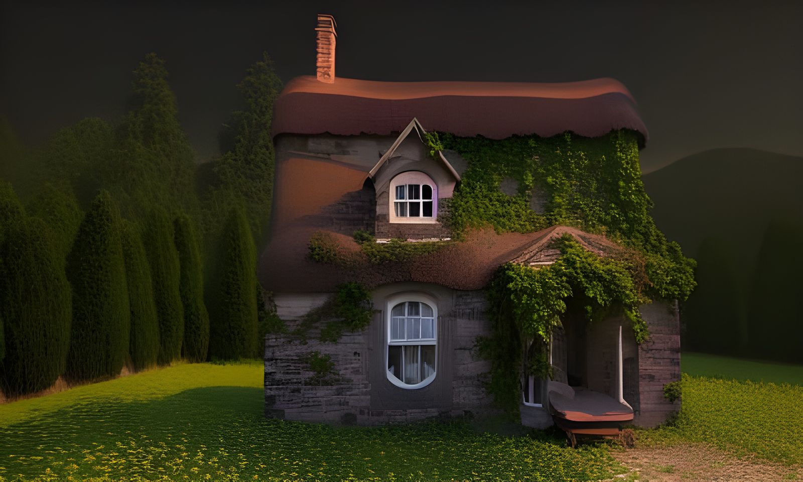 Picturesque Ivy-Covered Cottage Digital Art
