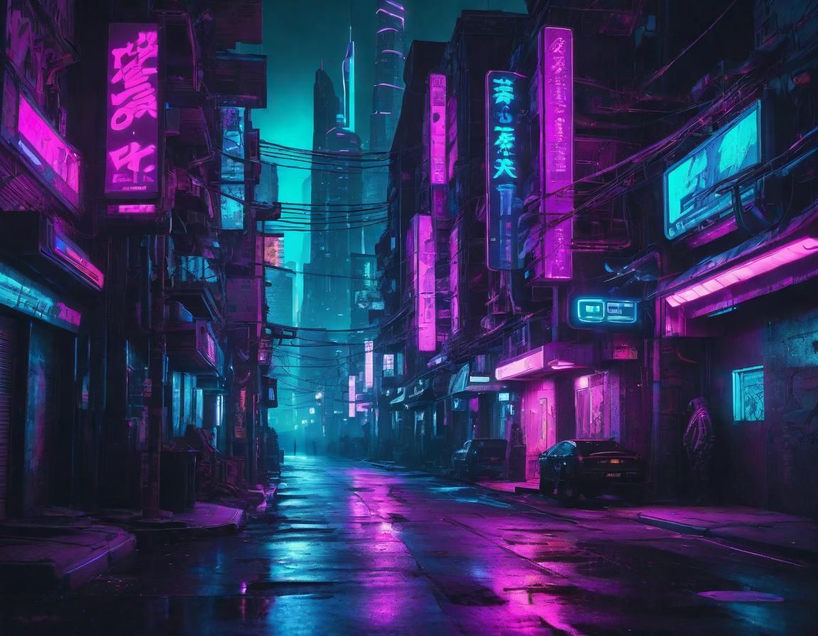 Cyberpunk Cityscape in Black Light