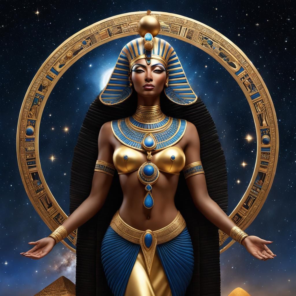 Nut: Egyptian Sky Goddess in Celestial Embrace