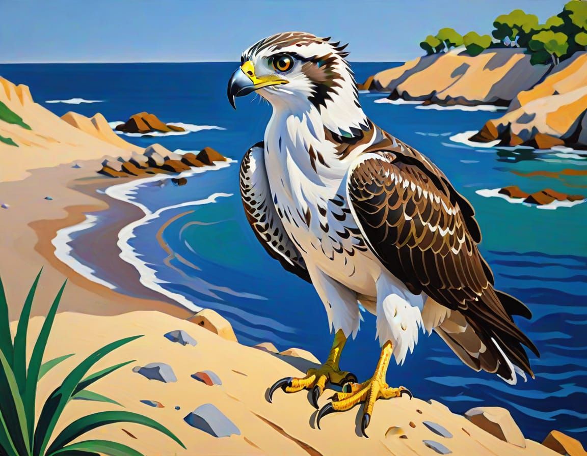 Osprey on Shoreline as Impasto Painting