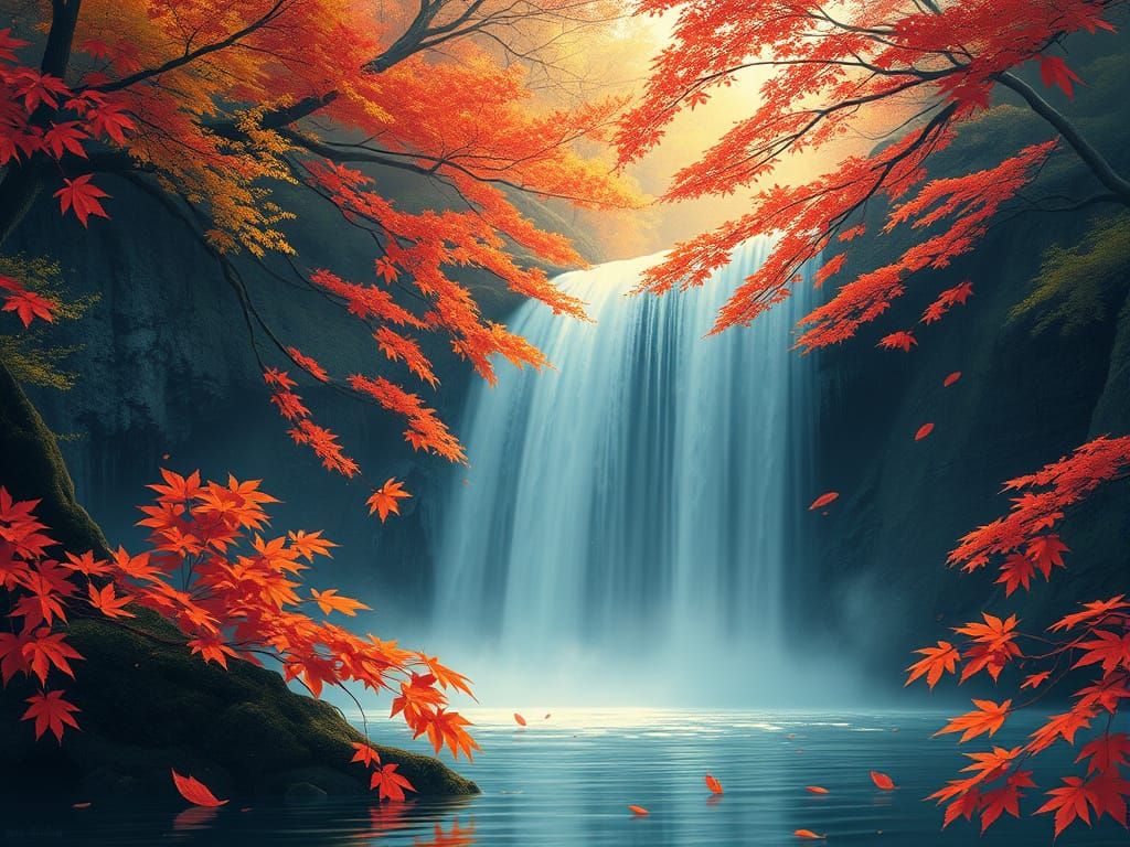 Japanese's Autumn Waterfall in