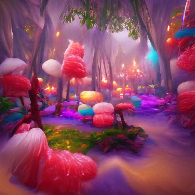 Dreamy Candy Forest in Volumetric Lighting