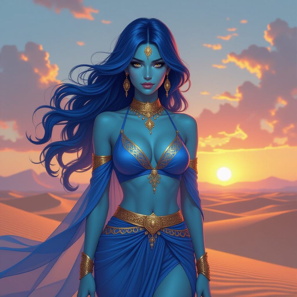 Female Jinn in Desert Landscape, Digital Painting