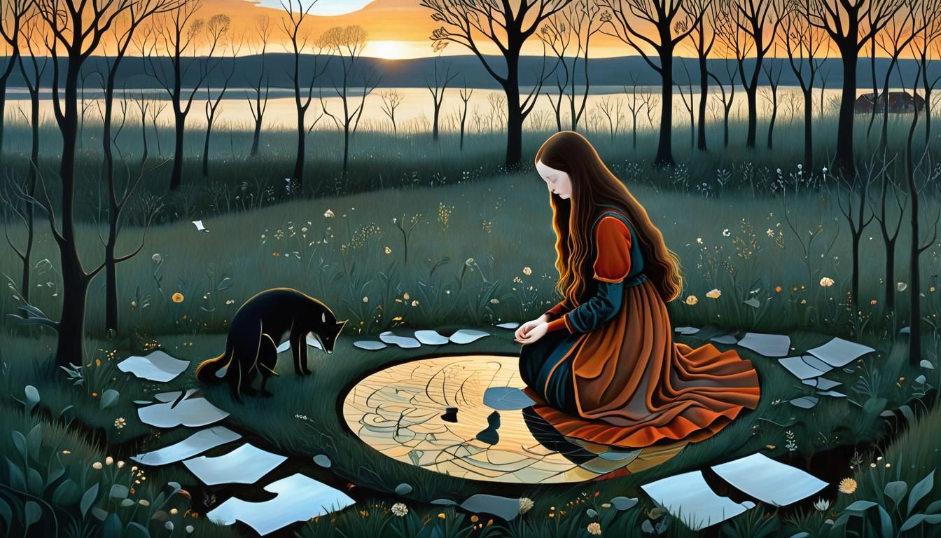 Surreal Woman at Sunset: A Digital Bio-Art Collage