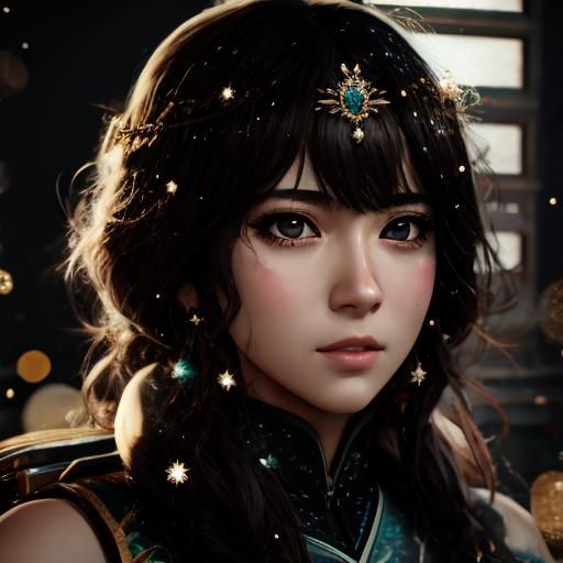 Anime Princess Portrait with Glassy Light Particles