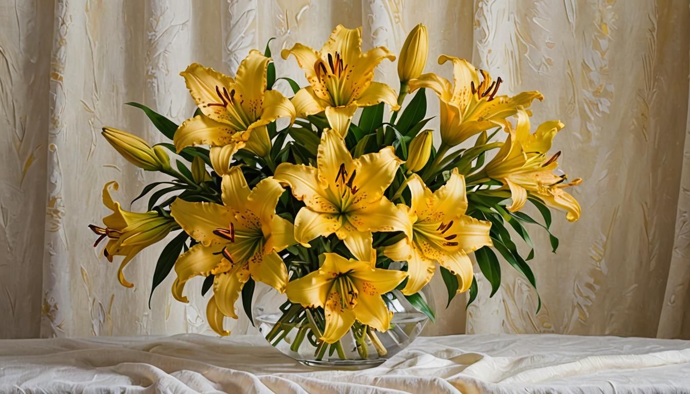 Yellow Lilies Oil Painting with Soft Focus