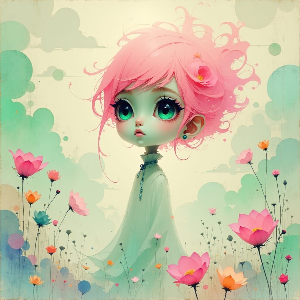 Ethereal Goddess in Whimsical Mint and Pink Paradise