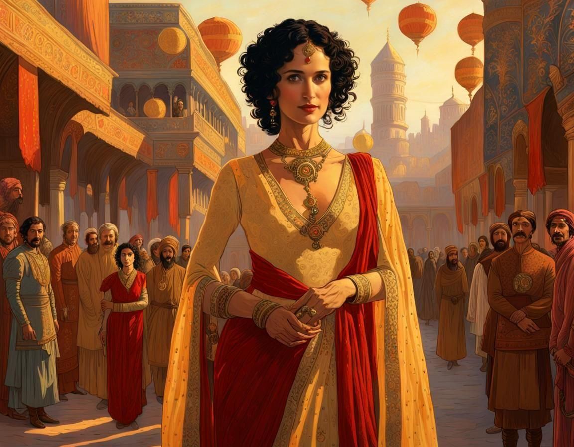 Lavish Portrait with Golden Sun Embroidery