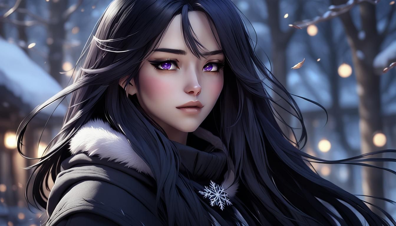 Anime Style Portrait of Raven in Winter