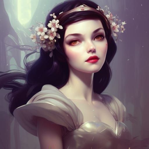 Snow White Portrait with Apple Blossom Crown