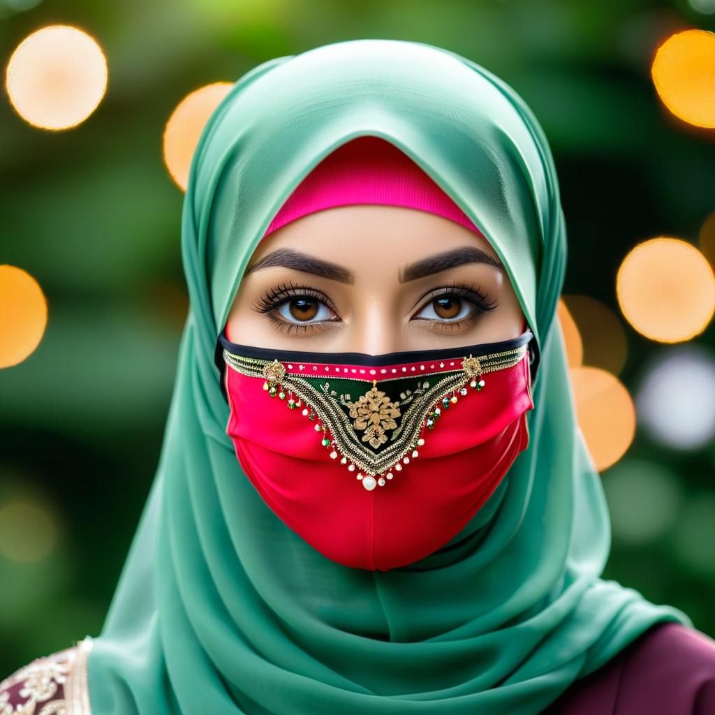 Beautiful Hijabi Woman Portrait in Bokeh Art