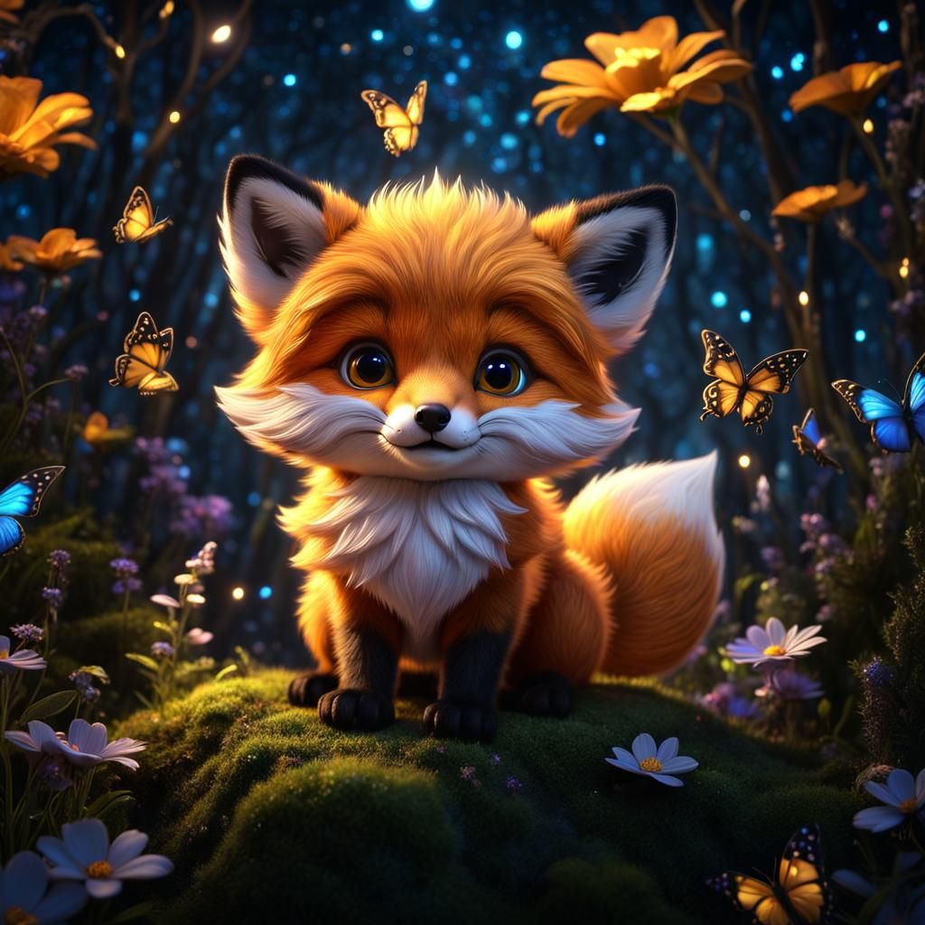 Cute Chibi Fox in Enchanted Galaxy Forest