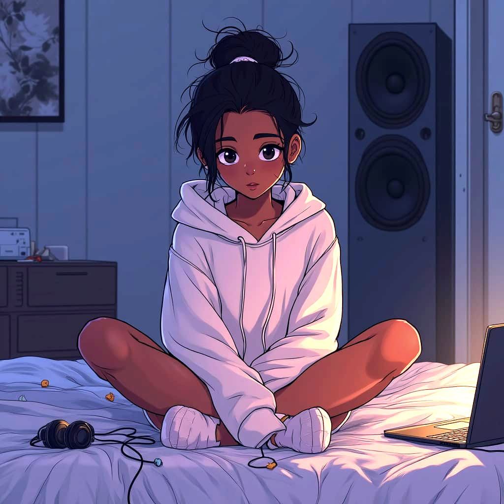 Cozy Introverted Girl in Dimly Lit Room