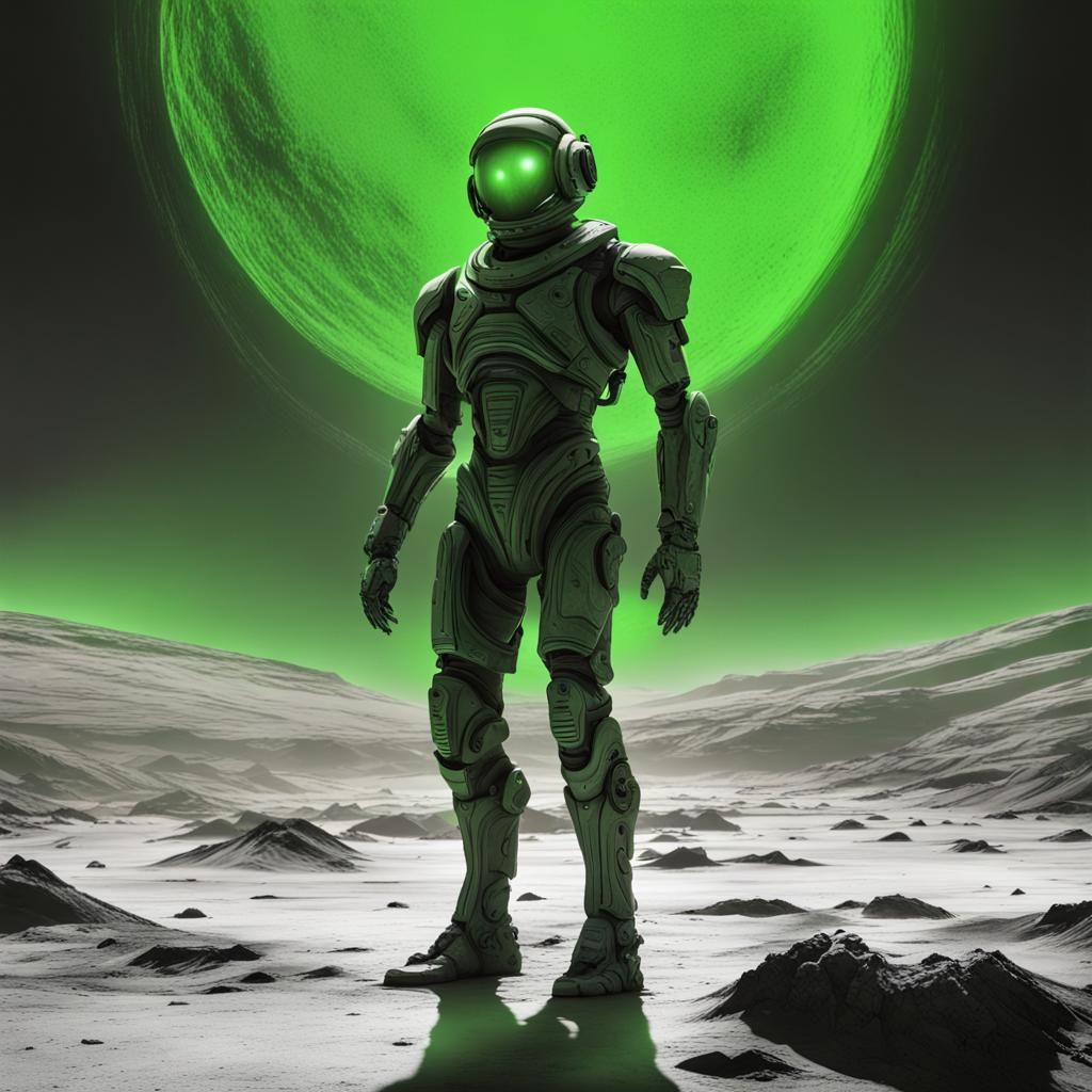 Luminescent Humanoid on Barren Planet: Dark Fantasy Art
