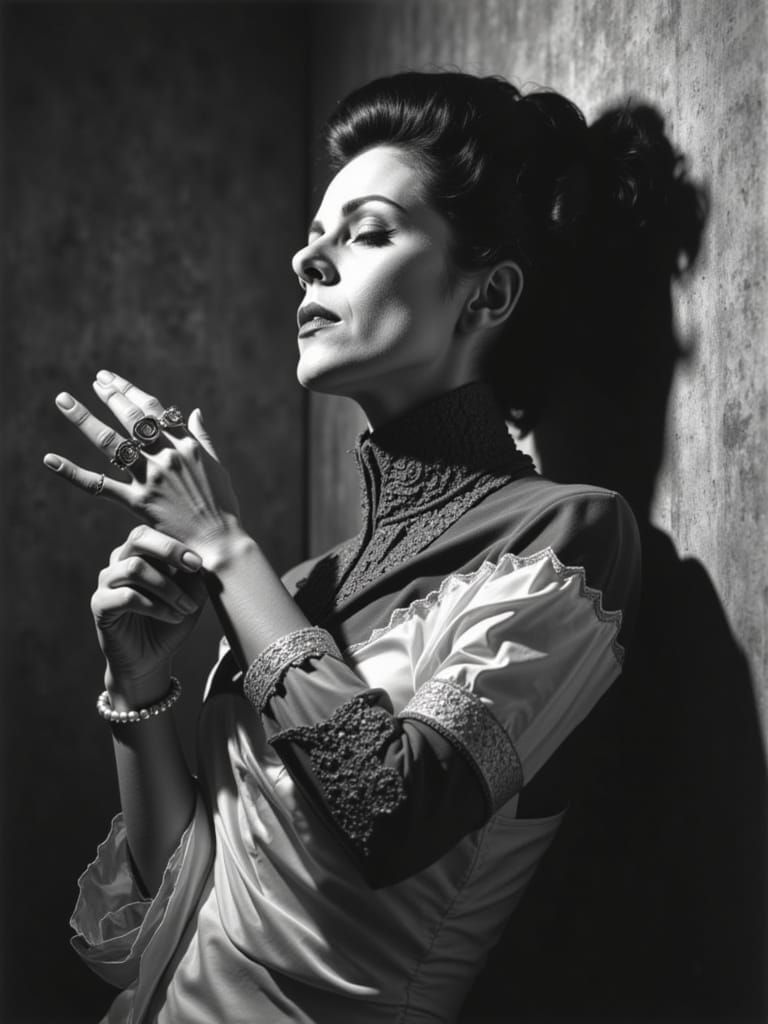 Elegant Bride of Frankenstein in Black and White Realism