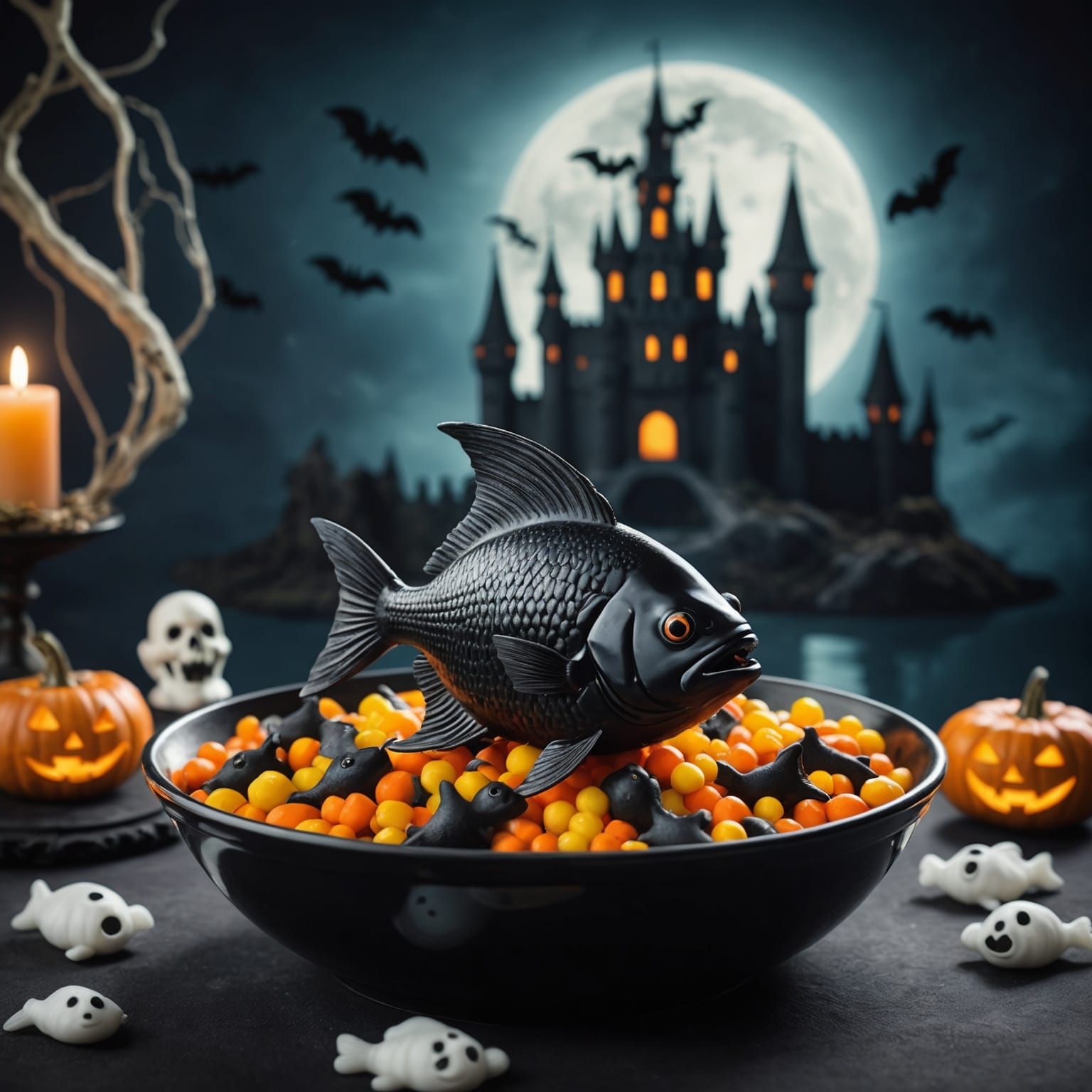 Black Fish in Halloween Bowl