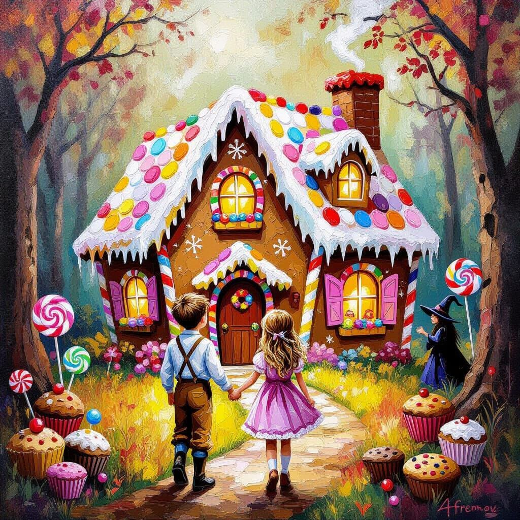 Hansel and Gretel's Gingerbread House: Impasto Style
