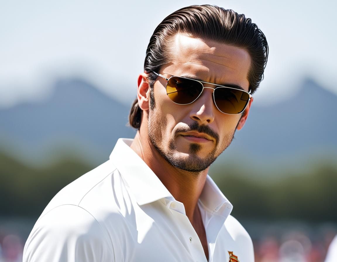 Stylish Hispanic Man with His Team in Shades