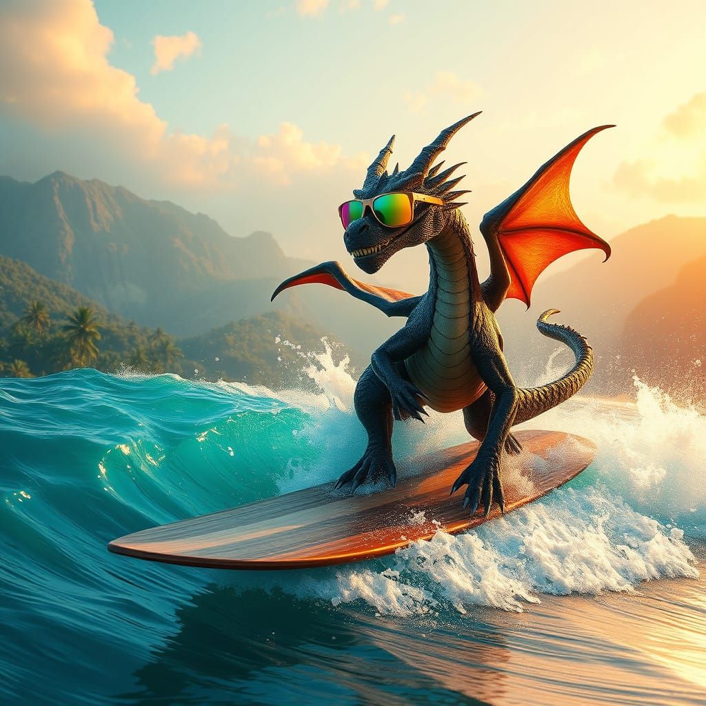 Dragon Shreds the Turquoise Wave in Sunglasses