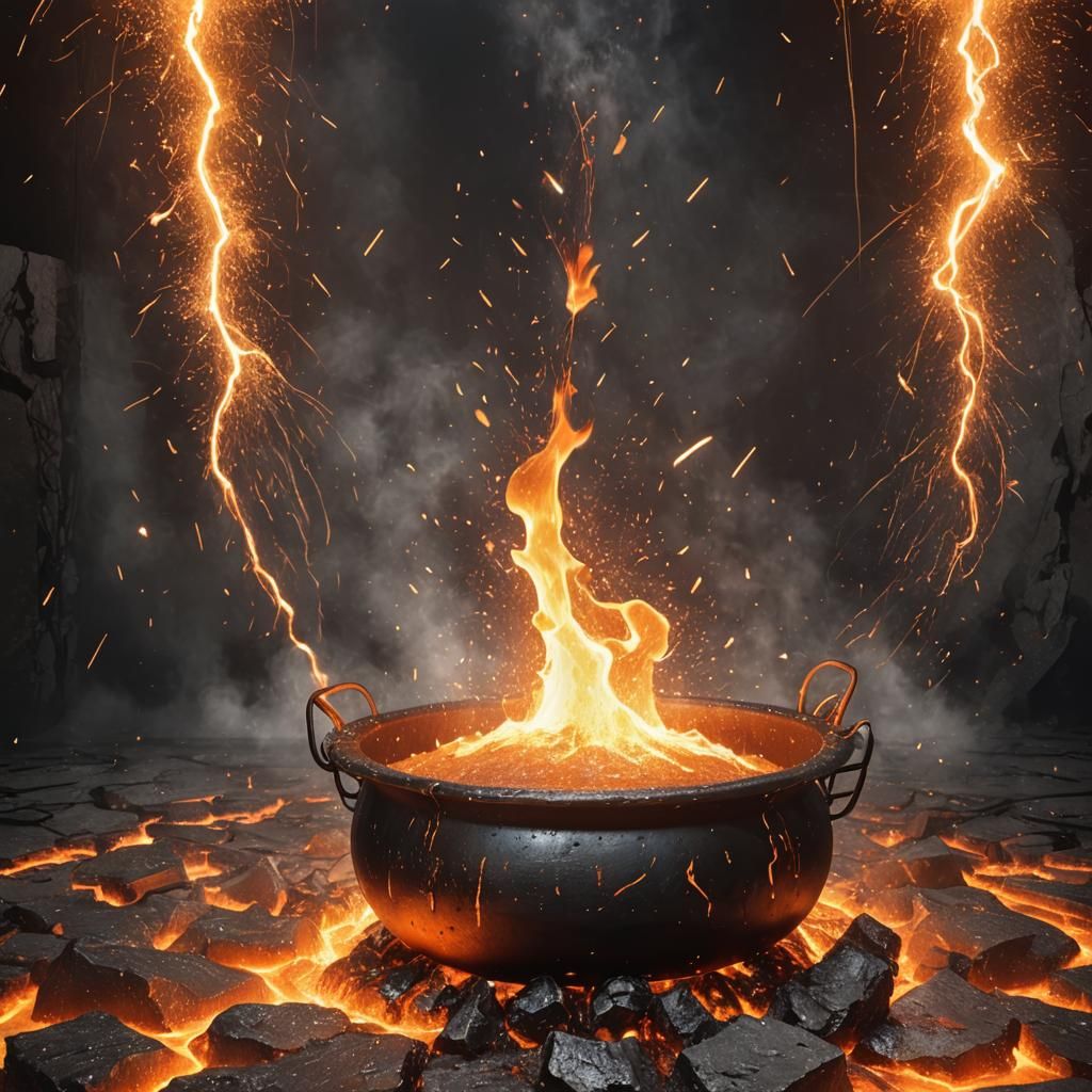 Dramatic Cauldron of Molten Metal in Fiery Reaction