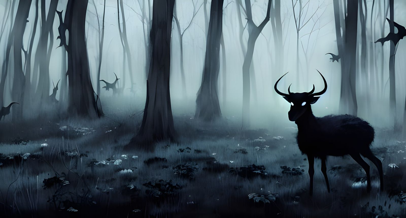 Sinister Black Phillip in Forest Illustration