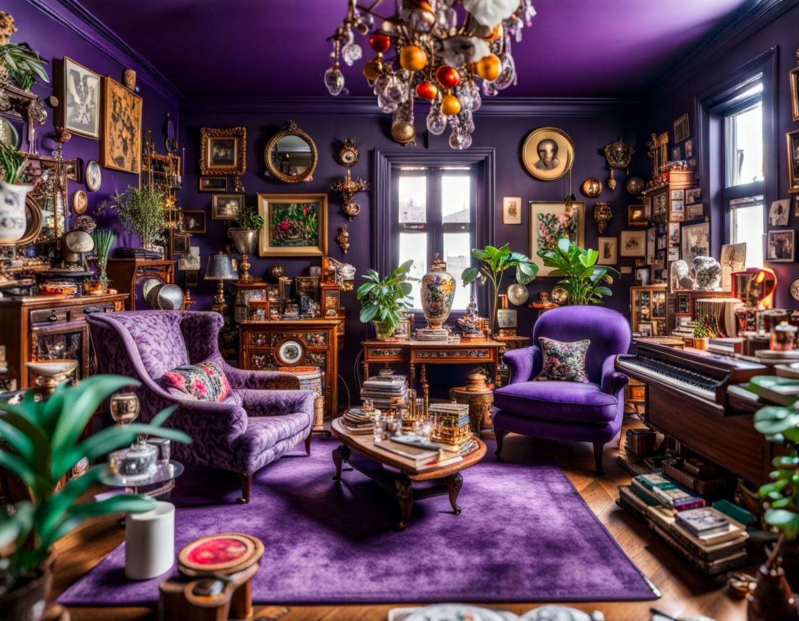 Hyperdetailed Maximalist Room with Purple Panda