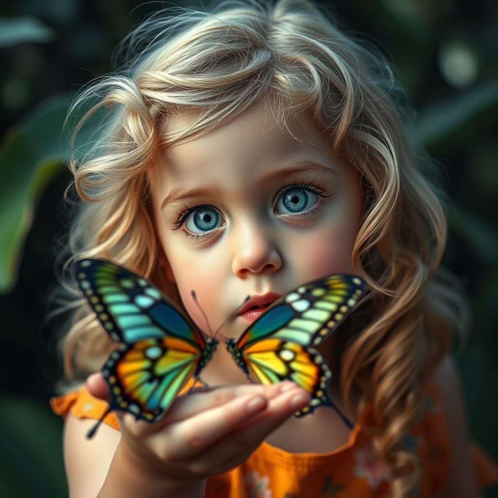 Child's Wonder: Butterfly Portrait in Vibrant Colors