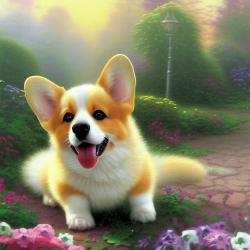 Adorable Welsh Corgi Puppy in Garden