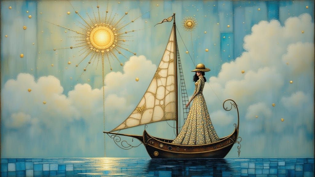 Surreal Woman on Lake at Sunset in Dali Style