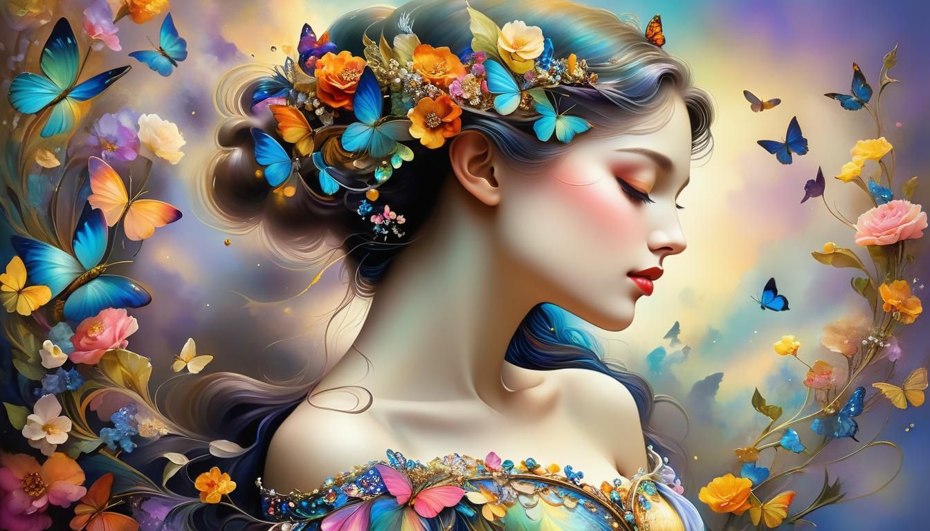 Art Nouveau Dreamscape of Beauty in Floral Adornment