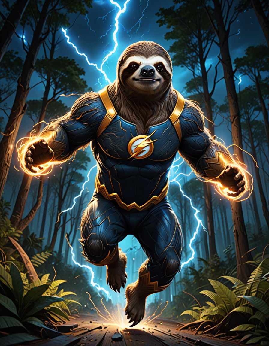 Cyberpunk-Inspired Super Sloth Zooms Through Fantasy Night