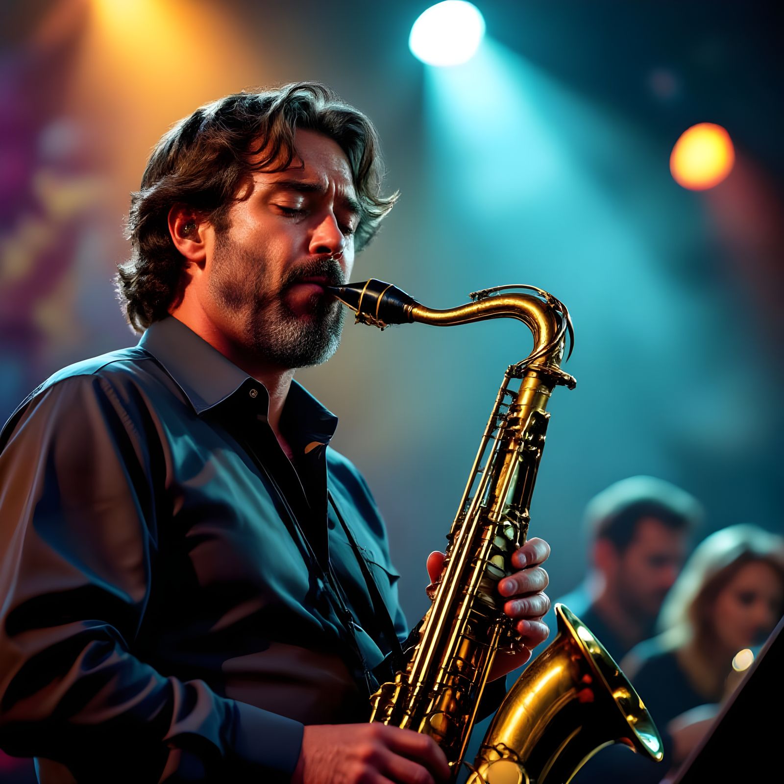 Hyperrealistic Saxophone Player in Concert