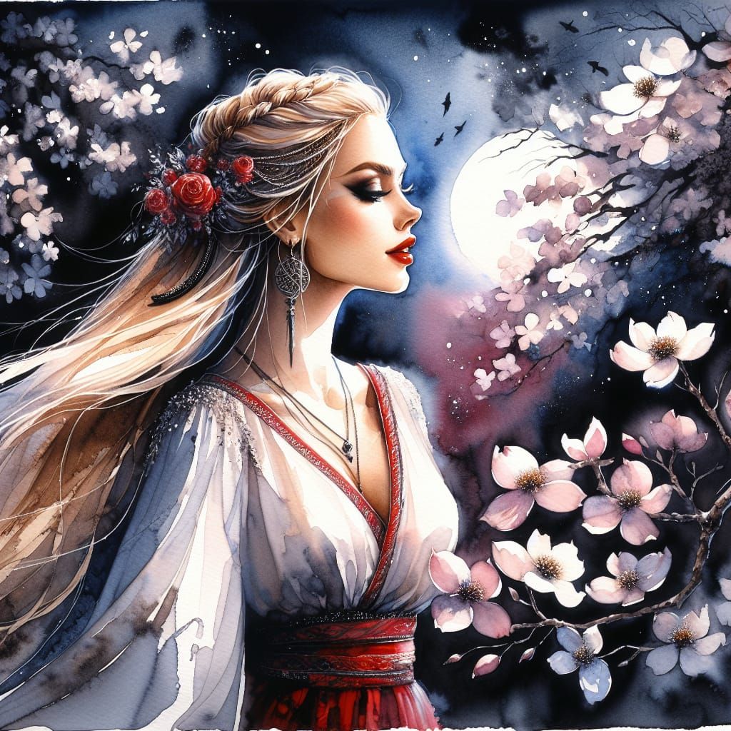 Norse Goddess of Love Under Moonlight