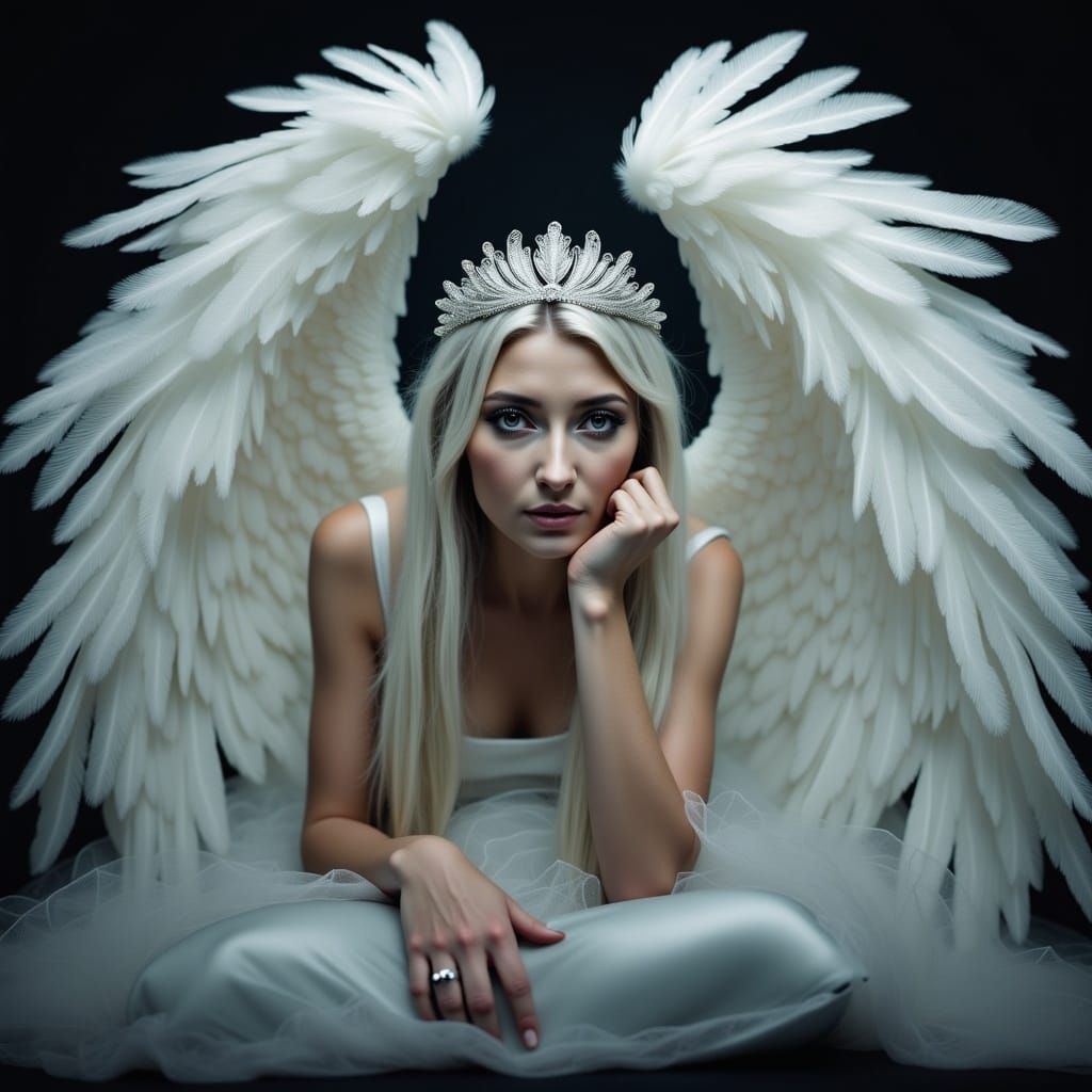 Silver Feathered Tiara on Silk Cushion