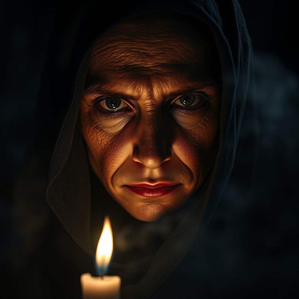 Hauntingly Beautiful Portrait of a Figure in Darkness