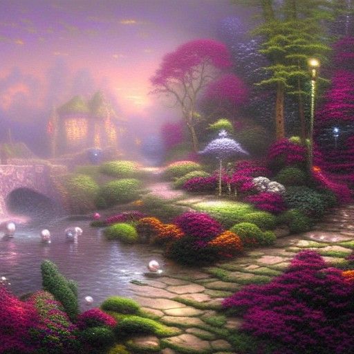 Ethereal Pearls in a Misty Fantasy Landscape