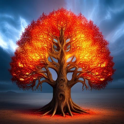 Crystalline Flames: A Burning Tree in Art Nouveau