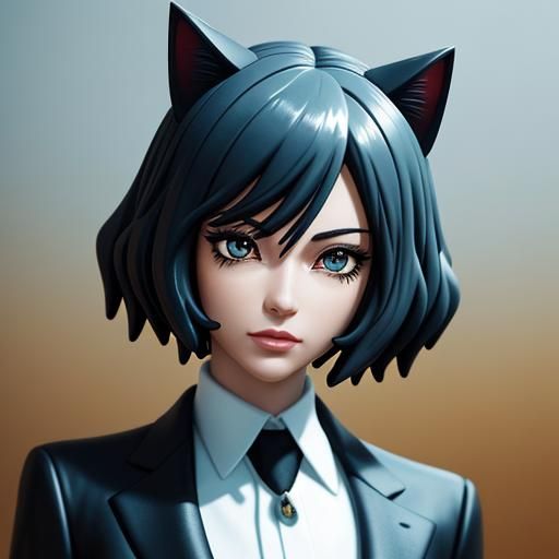 Anime Cat Girl Figurine in Suit: Cinematic CGI