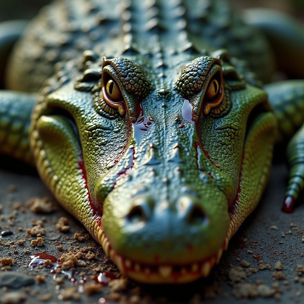 Hyperrealistic Crocodile Weeping Bloody Tears