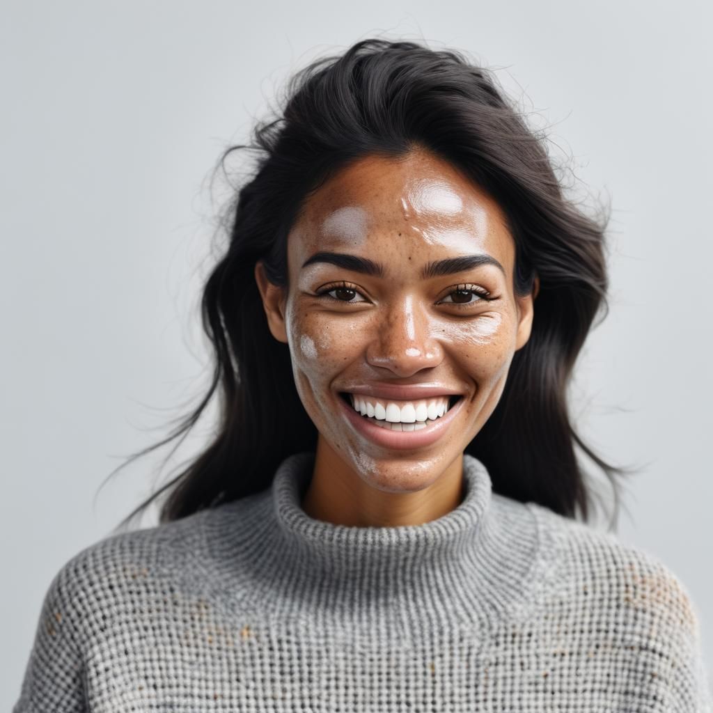 Girl with Hyperpigmentation in Gray Sweater