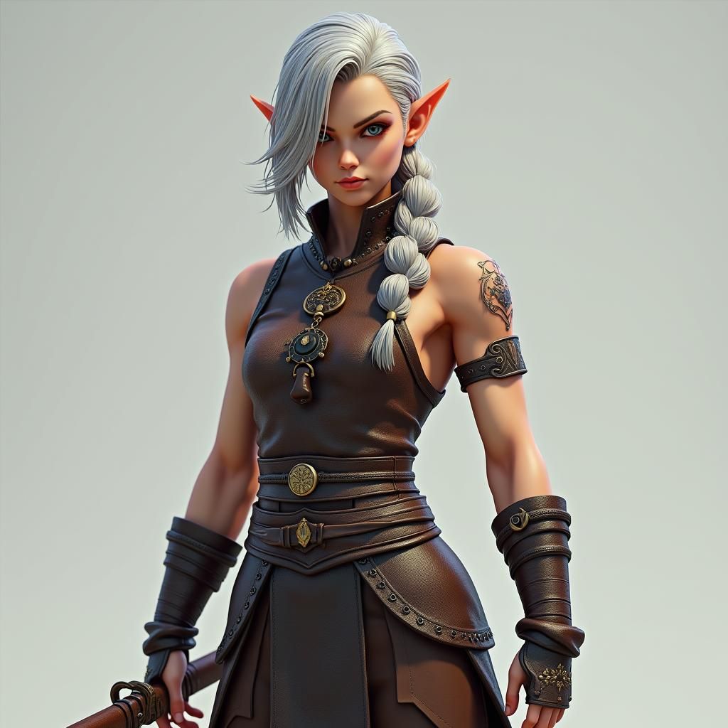 Anime Style Half-Elf Monk in Powerful Pose