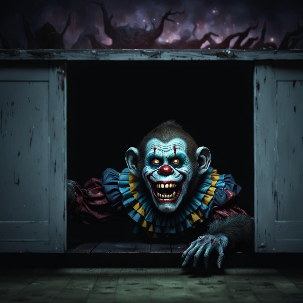 Creepy Zombie Monkey Clown Hiding Under Bed
