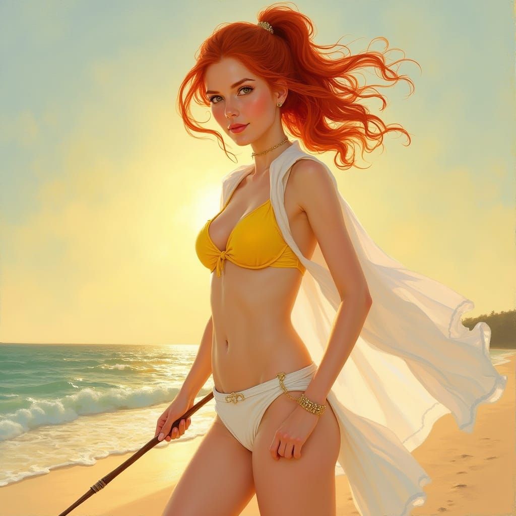 Ginny Weasley Wields Magic on a Sunset Beach